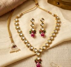 Handcrafted Royal Kundan Necklace Set with Pink Bead Drops
